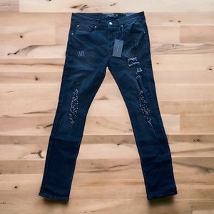 Karter Collection Mens Jeans Blue Distressed Paint Splatter Size 38 Skinny